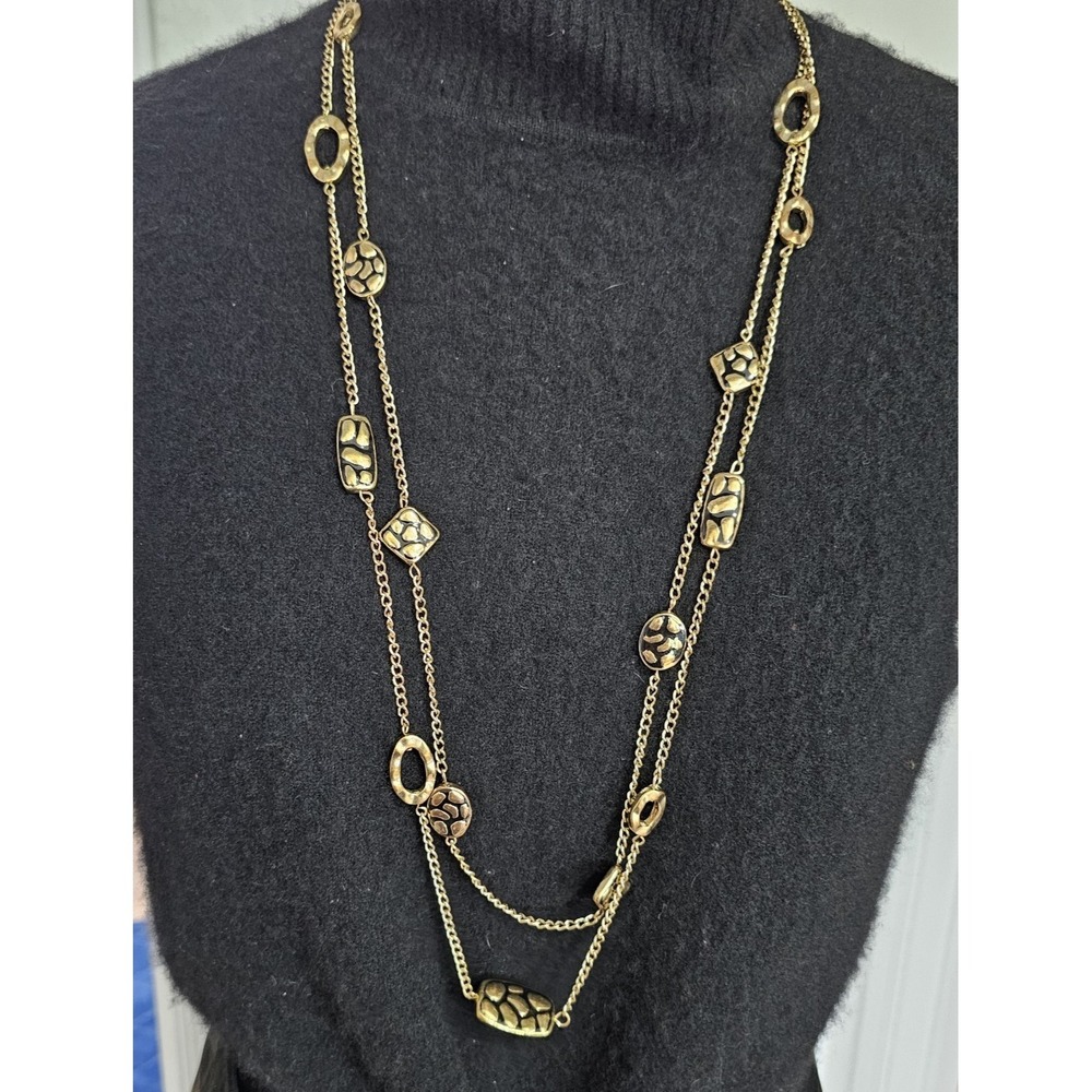 Erica Lyons Gold Tone Layered Station Necklace Long Multi Strand 18" Adjustable